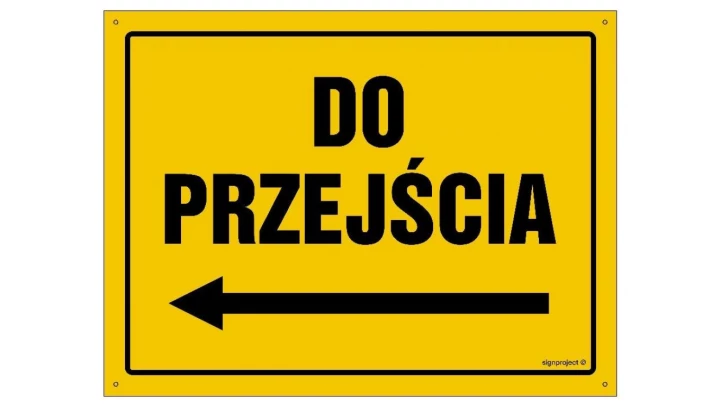 ZNAK - OA093 Kierunek do przejścia - w lewo 35 x 25 cm BN - Płyta żółta 0,6mm