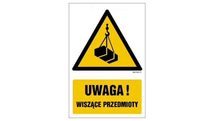 ZNAK - GF012 Uwaga - wiszące przedmioty 50 x 75 cm FN - Folia samoprzylepna