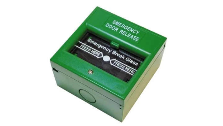 Przycisk wyjścia ewakuacyjnego NO/NC/COM, Zbij Szybkę, szklana szybka 86x86mm Fox GREEN-G