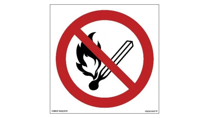 ZNAK - BA002 Zakaz używania otwartego ognia - palenie tytoniu zabronione 10 x 10 cm FS - Folia samoprzylepna foto.