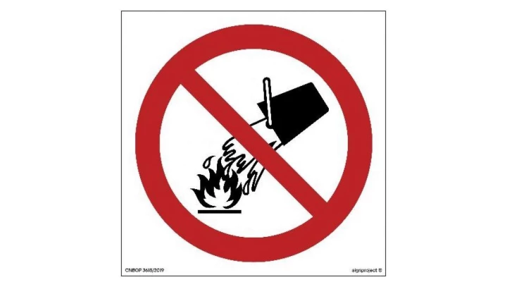 ZNAK - BA003 Zakaz gaszenia wodą 50 x 50 cm FN - Folia samoprzylepna