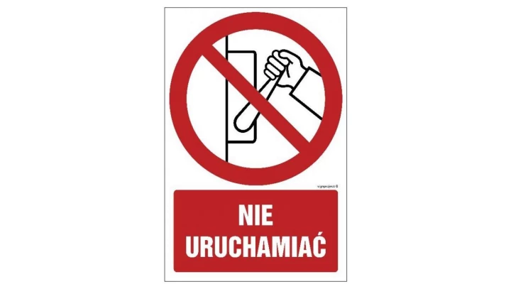 ZNAK - GC013 Nie uruchamiać - arkusz 9 naklejek 5 x 7,5 cm FN - Folia samoprzylepna