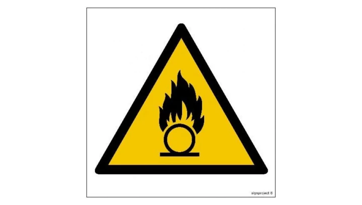 ZNAK - GD028 Ostrzeżenie przed substancjami o właściwościach utleniających 35 x 35 cm PS - Płyta 1mm foto.