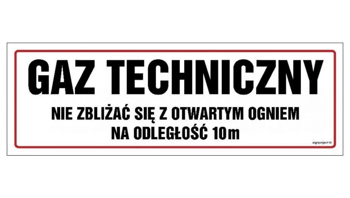ZNAK - NC102 Gaz techniczny. Nie zbliżać się z otwartym ogniem 90 x 30 cm FN - Folia samoprzylepna