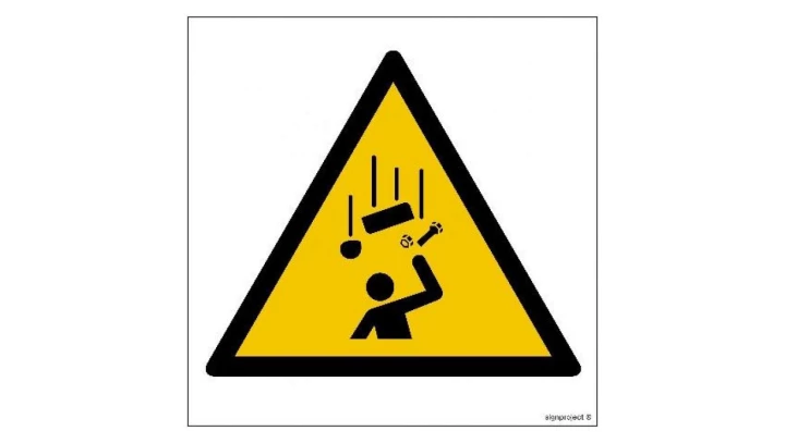 ZNAK - GD035 Ostrzeżenie przed spadającymi elementami 15 x 15 cm TS - Płyta TD foto.