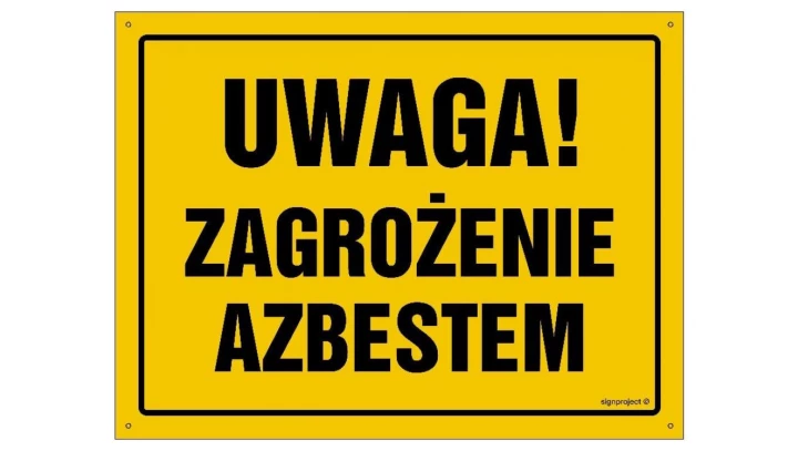 ZNAK - OA103 Uwaga! Zaprószenie azbestem Osobom nieupoważnionym wstęp wzbroniony 30 x 21,5 cm BN - Płyta żółta 0,6mm