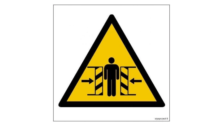 ZNAK - GE005 Ostrzeżenie przed zgnieceniem bocznym 35 x 35 cm KN - Folia podłogowa