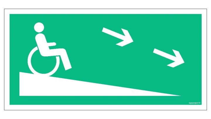 ZNAK - AC080 Droga ewakuacyjna dla niepełnosprawnych prawostronna 20 x 10 cm FS - Folia samoprzylepna foto.