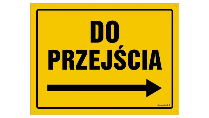 ZNAK - OA083 Kierunek do przejścia - w prawo 45 x 32 cm BN - Płyta żółta 0,6mm