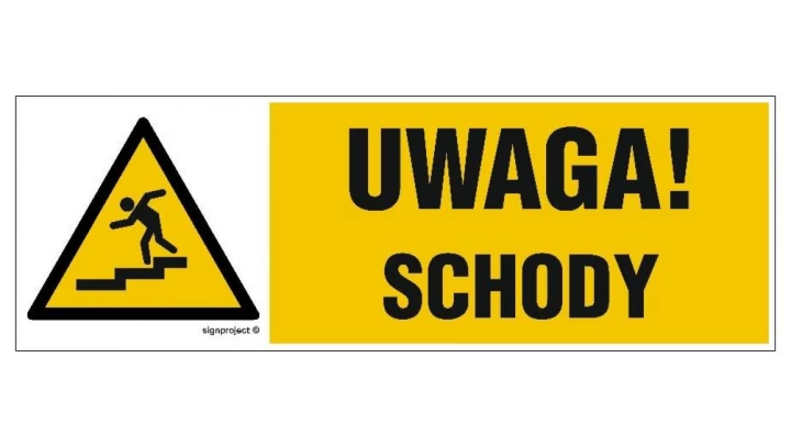ZNAK - NC119 Uwaga schody - lewostronny 45 x 15 cm FN - Folia samoprzylepna