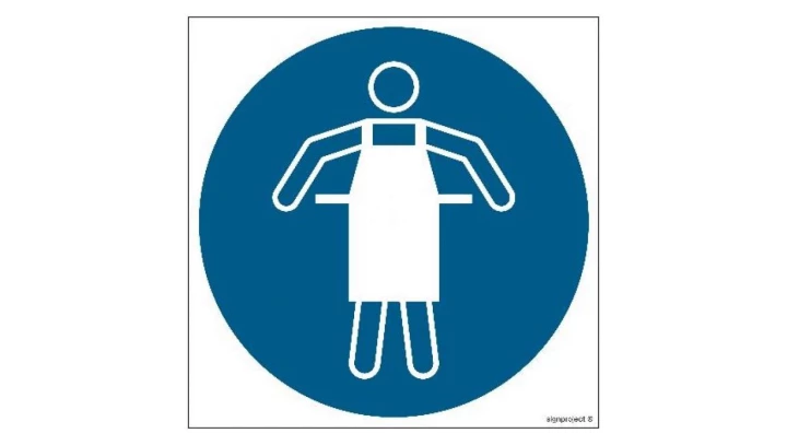 ZNAK - GJ026 Nakaz stosowania fartucha ochronnego 25 x 25 cm FN - Folia samoprzylepna