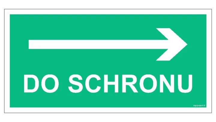 ZNAK - AC082 Do schronu w prawo 100 x 50 cm FS - Folia samoprzylepna foto.