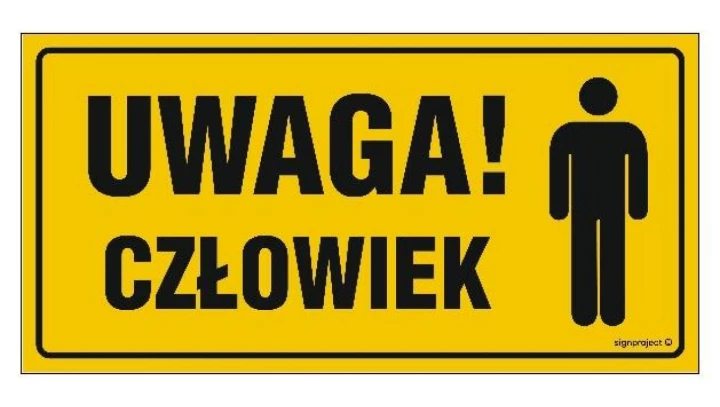 ZNAK - NC077 Uwaga 30 x 15 cm BN - Płyta żółta 0,6mm