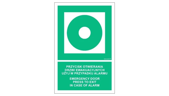 ZNAK - AC083 Przycisk otwierania drzwi ewakuacyjnych. Użyj w przypadku alarmu / Emergency door. Press to exit in case of alarm 2