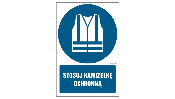 ZNAK - GL032 Stosuj kamizelkę ochronną 10 x 15 cm KS - Folia podłogowa foto.