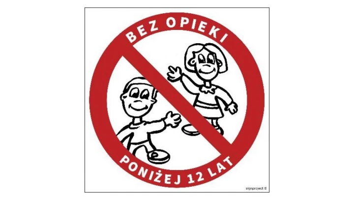ZNAK - GB035 Zakaz pozostawiania bez opieki dzieci poniżej 12 lat 35 x 35 cm KS - Folia podłogowa foto.