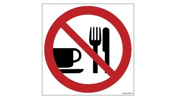 ZNAK - GB010 Zakaz spożywania posiłków 35 x 35 cm FN - Folia samoprzylepna