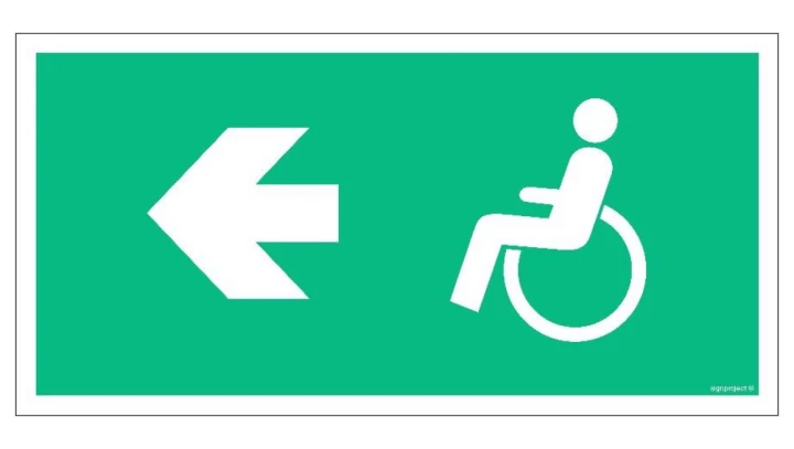 ZNAK - AC058 Kierunek ewakuacji dla niepełnosprawnych w lewo 40 x 20 cm PS - Płyta 1mm foto.