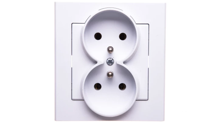 SONATA Gniazdo podwójne z uziemieniem kompletne z ramką biały mat GP-2RZ/75