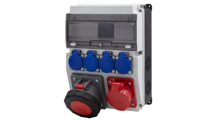 Rozdzielnica CAJA 12M BICOLOR - gniazda 16A 5p, 63A 5p, 4x230V /12 modułów/