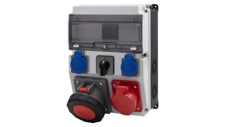 Rozdzielnica CAJA 12M BICOLOR - gniazda 32A 5p, 63A 5p, 2x230V, 0/1(63A) /12 modułów/