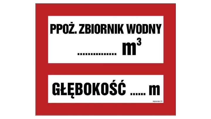 ZNAK - BC117 Ppoż.zbiornik wody ... m3 głębokość zbiornika ... m 50 x 40 cm PS - Płyta 1mm foto.
