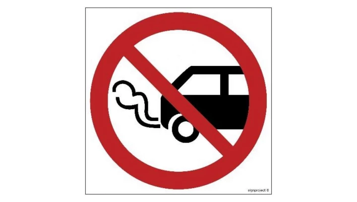 ZNAK - GB006 Nie zostawiać włączonych silników spalinowych 25 x 25 cm PS - Płyta 1mm foto.