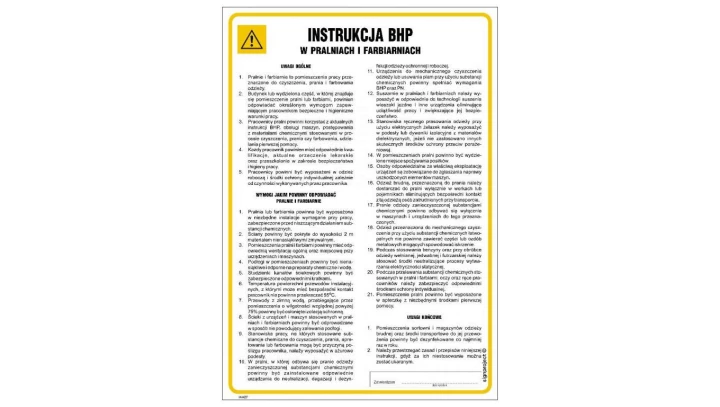 ZNAK - IAA27 Instrukcja BHP w pralniach i farbiarniach 24,5 x 35 cm HN - Płyta TD-flex 0,4mm
