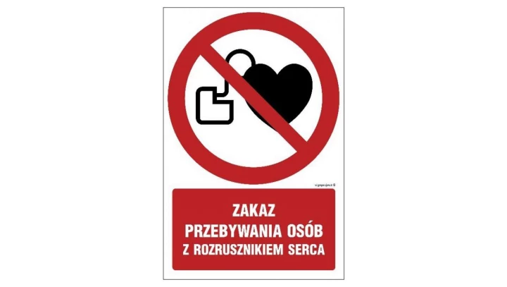 ZNAK - GC039 Zakaz przebywania osób z rozrusznikiem serca 35 x 52,5 cm FN - Folia samoprzylepna