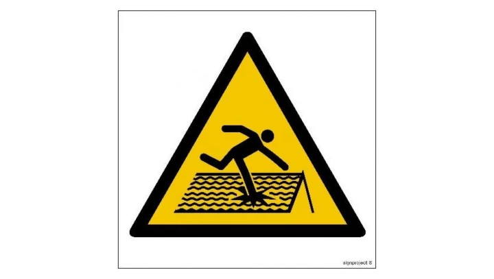 ZNAK - GD036 Ostrzeżenie przed kruchym dachem 10 x 10 cm KS - Folia podłogowa foto.