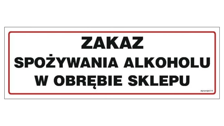 ZNAK - NC015 Zakaz spożywania alkoholu w obrębie sklepu 75 x 25 cm FN - Folia samoprzylepna