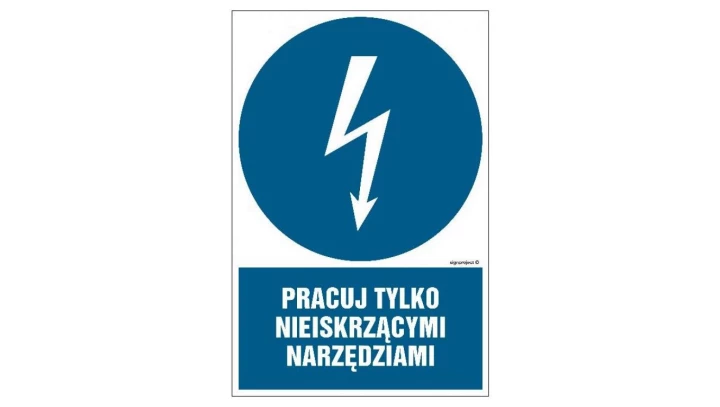 ZNAK - HE012 Pracuj tylko nieiskrzącymi narzędziami 35 x 52,5 cm FN - Folia samoprzylepna