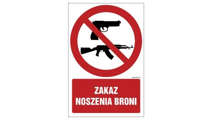 ZNAK - GC026 Zakaz noszenia broni 15 x 22,5 cm FN - Folia samoprzylepna