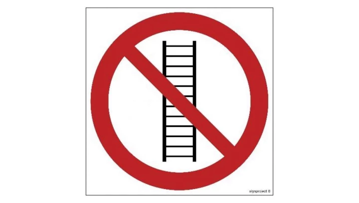 ZNAK - GB054 Zakaz używania drabiny 50 x 50 cm FN - Folia samoprzylepna