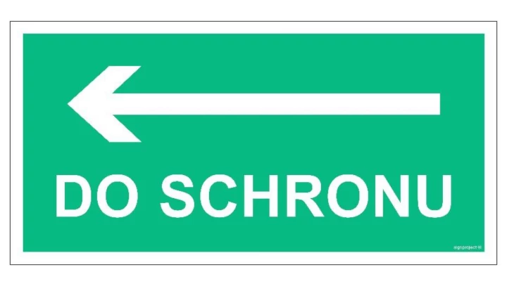 ZNAK - AC081 Do schronu w lewo 20 x 10 cm TS - Płyta TD foto.