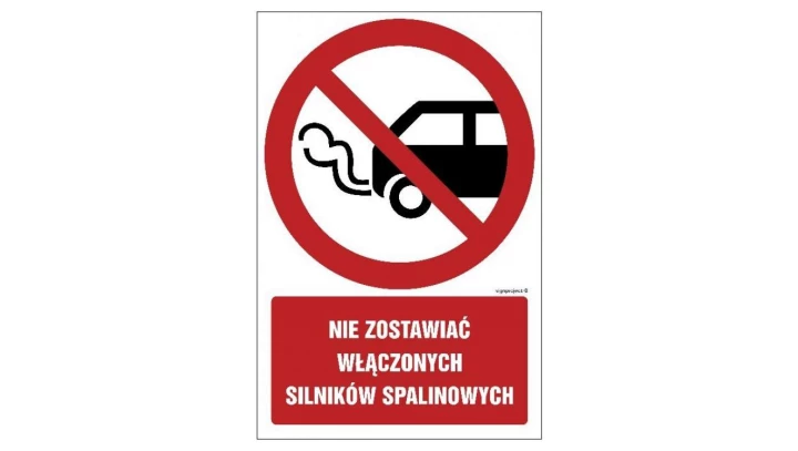 ZNAK - GC020 Nie zostawiać włączonych silników spalinowych 70 x 105 cm PN - Płyta 1mm