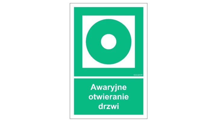 ZNAK - AC084 Awaryjne otwieranie drzwi 25 x 37,5 cm KS - Folia podłogowa foto.
