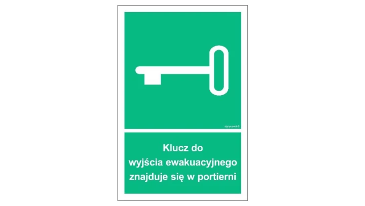 ZNAK - AC067 Klucz do wyjścia ewakuacyjnego znajduje się w portierni 35 x 52,5 cm FS - Folia samoprzylepna foto.