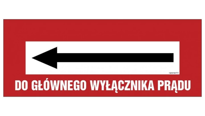 ZNAK - BC129 Przed wyłączeniem prądu ewakuuj pasażerów windy 54 x 21 cm KS - Folia podłogowa foto.