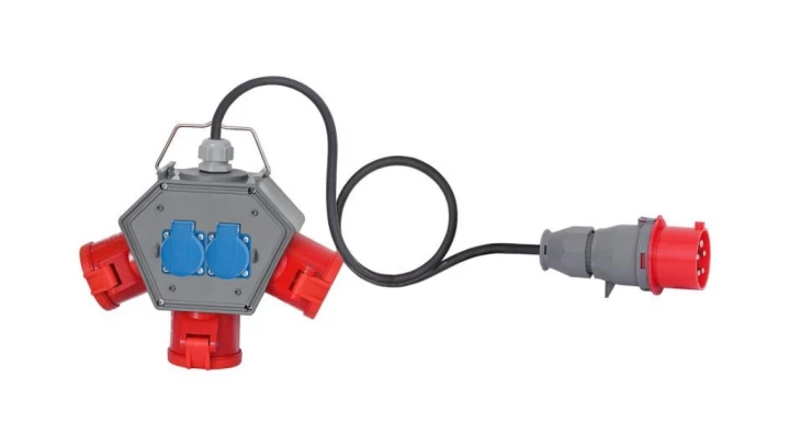 Rozdzielnica POLYBOX - gniazda 3x32A 5p, 2x230V, przewód OPD 5x4mm2 - 3m z wtyczką 32A 5p