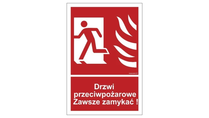 ZNAK - BC055 Drzwi przeciwpożarowe. Zawsze zamykać! lewostronne 25 x 37 cm PN - Płyta 1mm