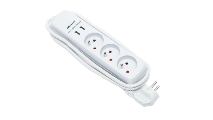 Przedłużacz 3-gniazdowy, +2xUSB 5VDC /2.1A, 1,5m szary, 3x1,0mm OWY / 24205