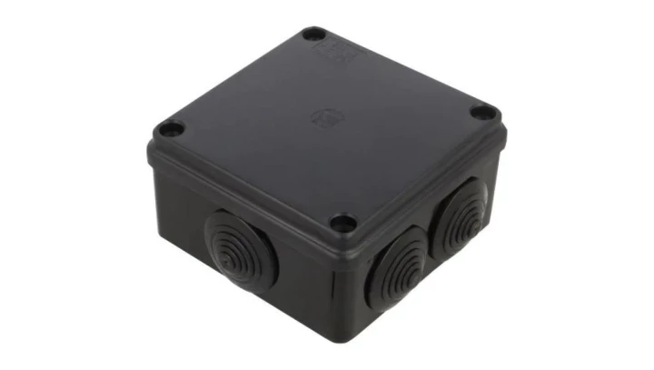 Skrzynka hermetyczna IP65 Puszka instalacyjna 100x100x50mm bezhalogenowa czarna z dławikami PG21 S-BOX 106c