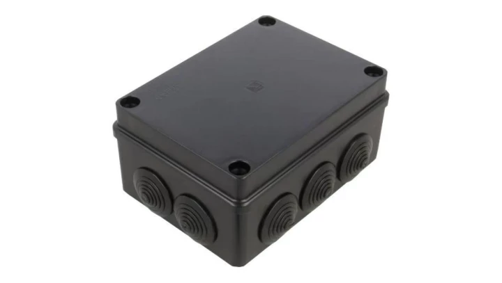 Skrzynka hermetyczna IP65 Puszka instalacyjna 150x110x75mm bezhalogenowa czarna z dławikami PG21 S-BOX 306c