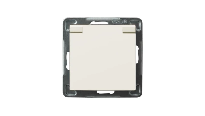 AS Gniazdo bryzgoszczelne z/u IP44 z przesłonami klapka przezroczysta ecru GPH-1GZP/m/27/d