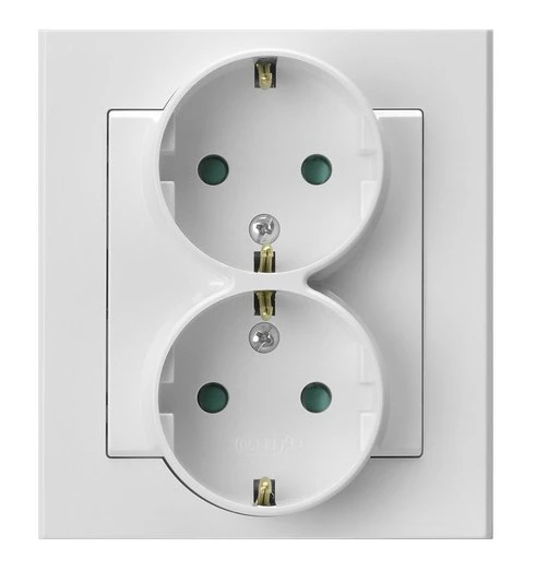 SONATA Gniazdo podwójne z uziemieniem schuko z przesłonami torów prądowych, kompletne z ramką biały mat GP-2RSP/75