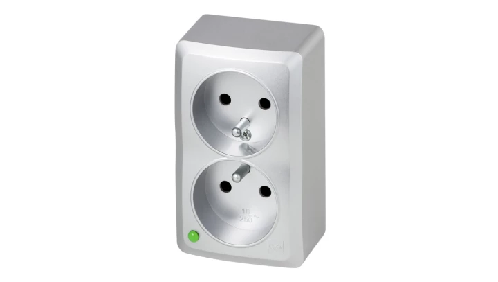 BERG Gniazdo podwójne z uziemieniem n/t GNT 2x2P+Z srebrne 3743-06