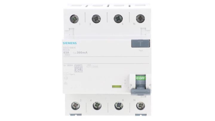 Wyłącznik różnicowoprądowy 4P 63A 0,3A Typ A 300mA 400V SENTRON 5SV3646-6