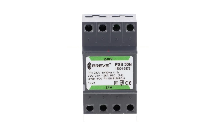 Transformator 1-fazowy modułowy bezpieczeństwa PSS 30N 230/ 24V 1,25A, na szynę DIN, IP20, Ta 40, 16024-9879