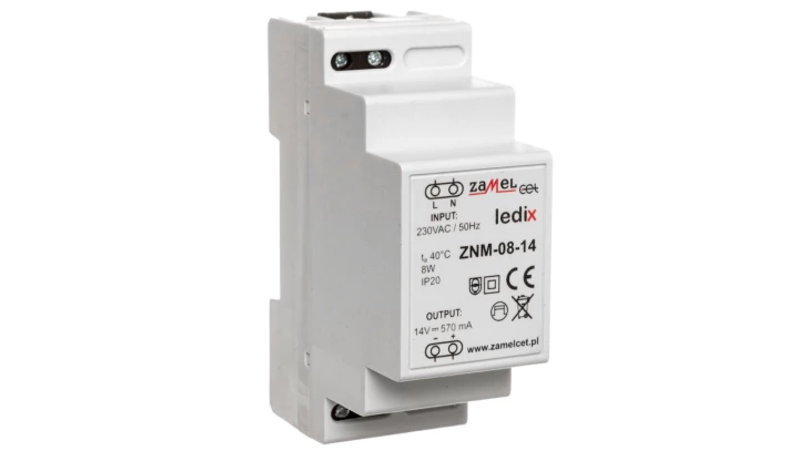 Zasilacz LED modułowy 14V DC 8W ZNM-08-14 LDX10000017